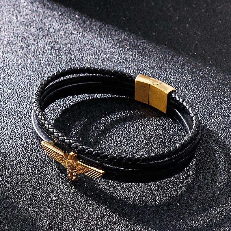 Planderful Mens Leather Rope Bracelet Magnetic Buckle