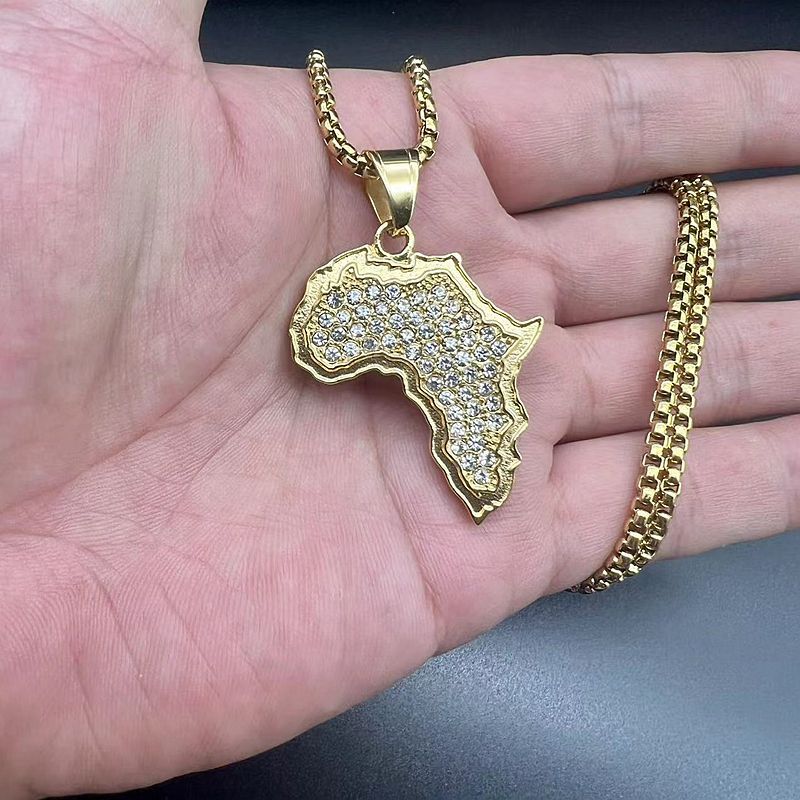 Steel Necklace - Statement Africa Map Pendant