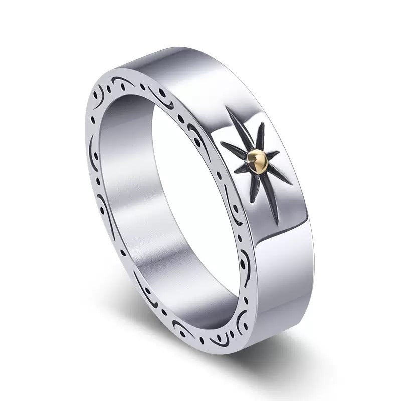 Planderful Everyday Genie Titanium Steel Ring For Men North Star Hipster Style Durable Daily Wear Gift