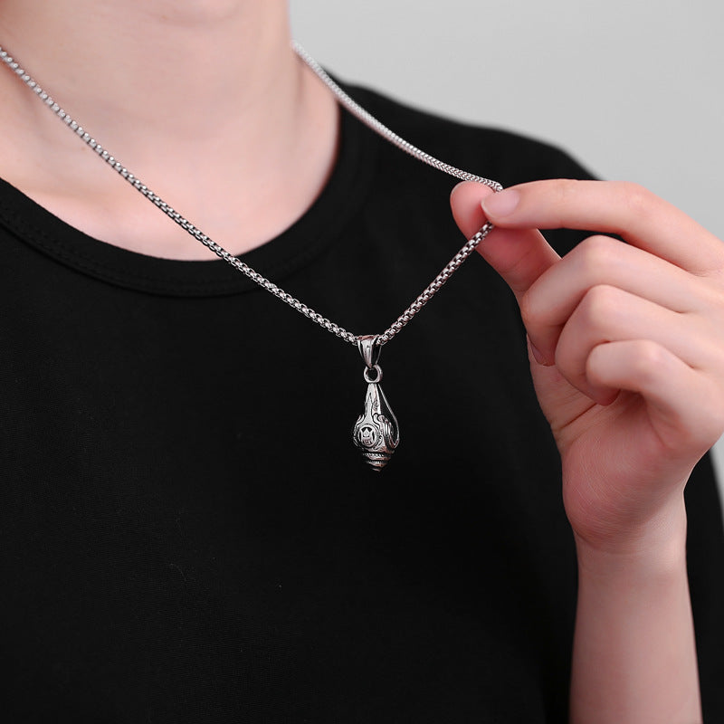 Steel Necklace - Elegant Pestle Conch Pendant Planderful Everyday Genie Collection