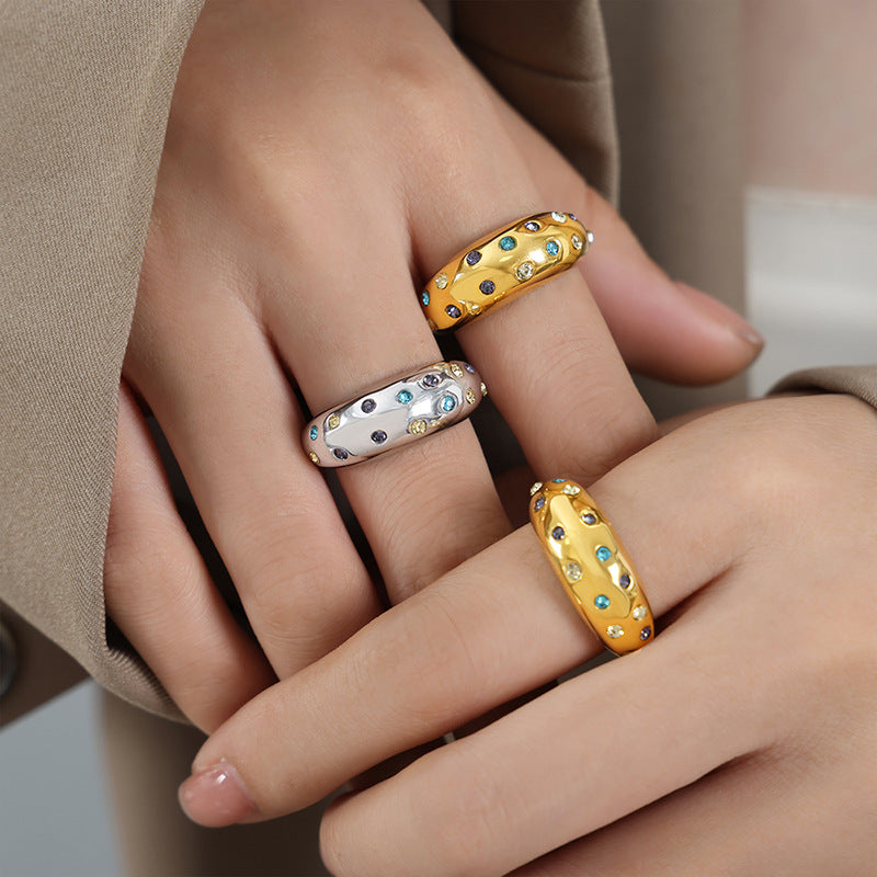 Retro Zircon Opening Ring - Light Luxury Titanium Steel Jewelry