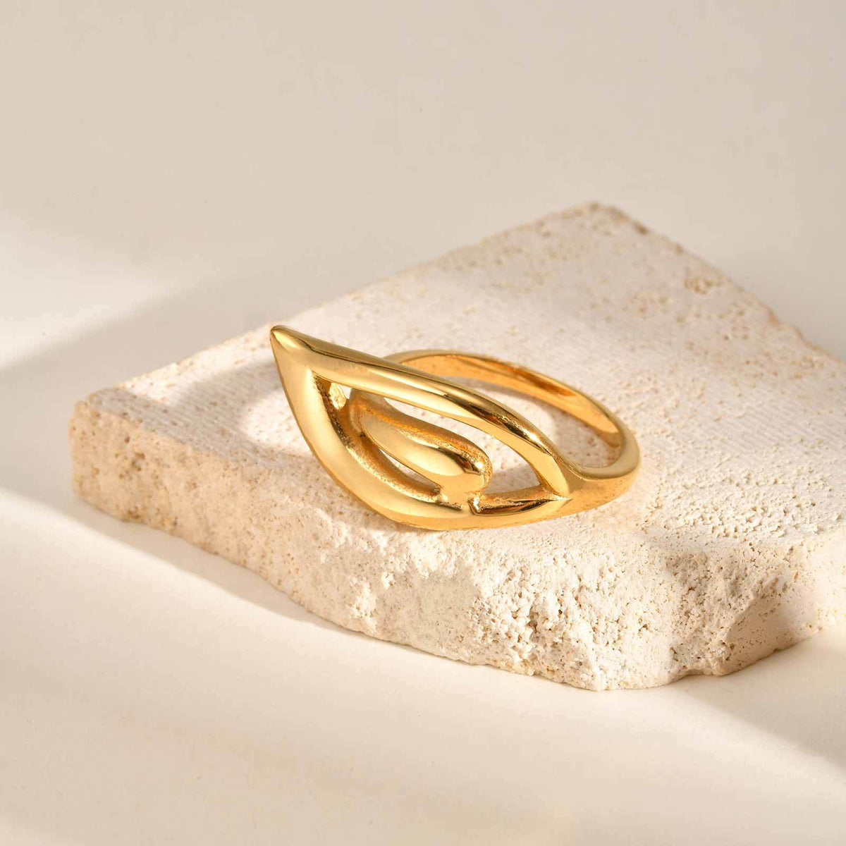 Stainless Steel Workplace Exquisite Hollow Wings Water Drop Ring Gold