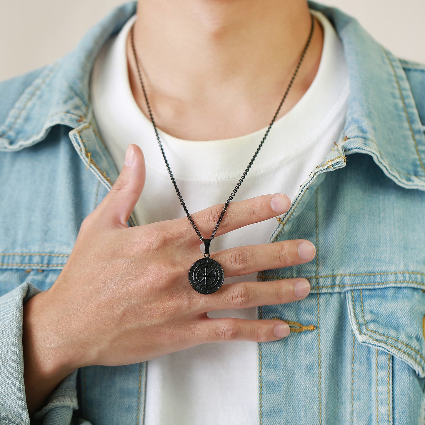 Stainless Steel Compass Pendant Gold Coin Compass Necklace