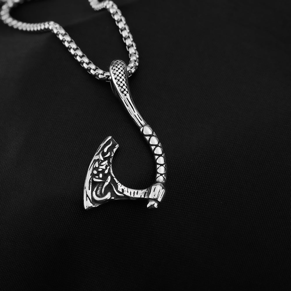 European And American Jewelry Wholesale Titanium Steel Men's Pendant Necklace Retro Viking Axe Hip Hop Style