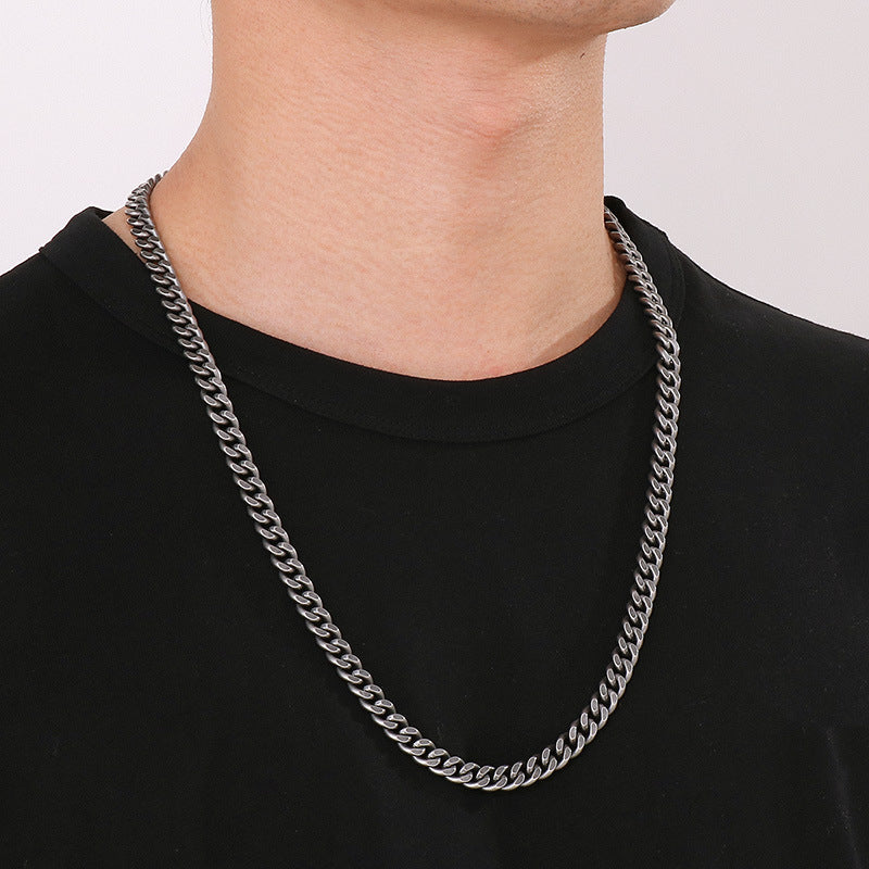 Planderful Men Stainless Steel Oxidized Button Necklace