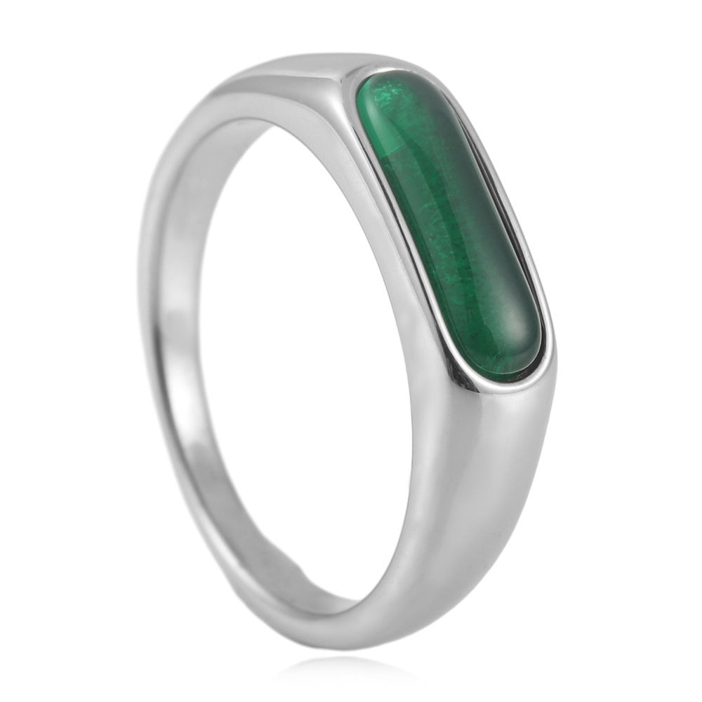 Men's Retro Multi-Color Stone Ring in Titanium Steel - European and American Style