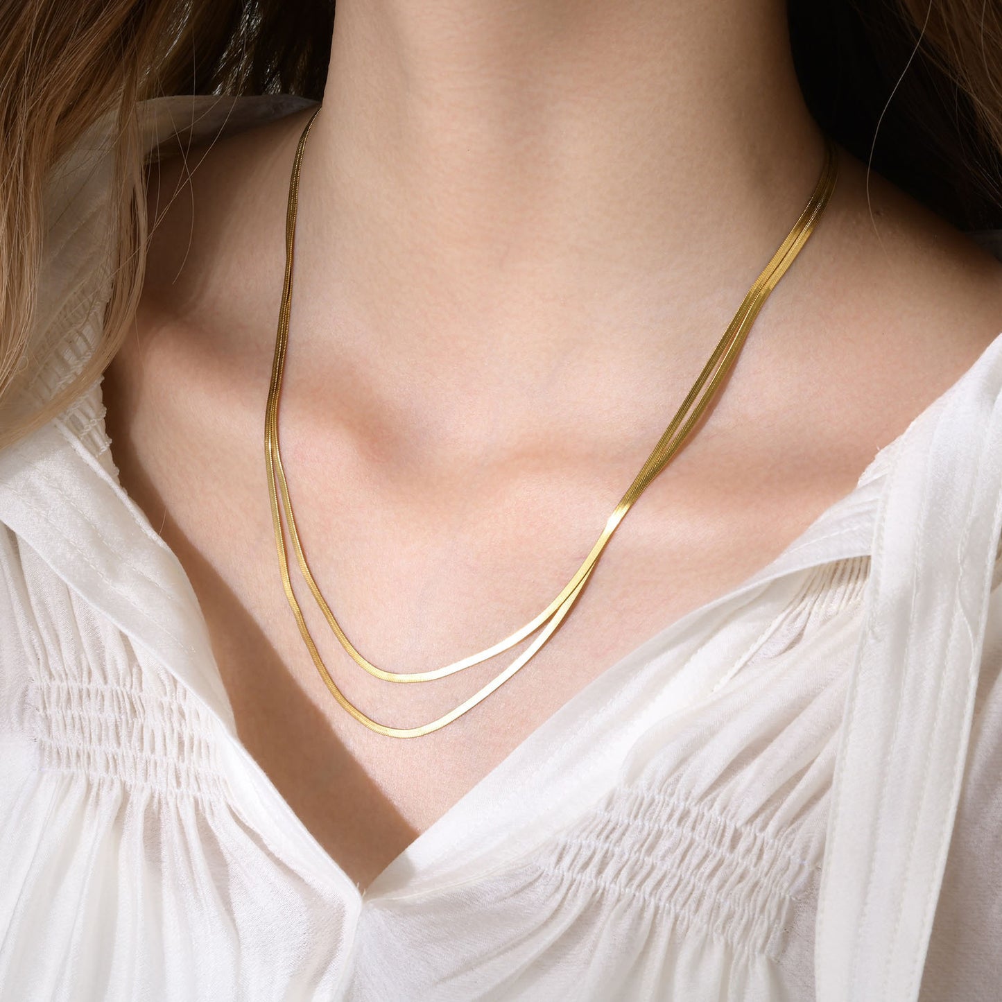 Stainless Steel Double Blade Chain Necklace Gold Women's Jewelry