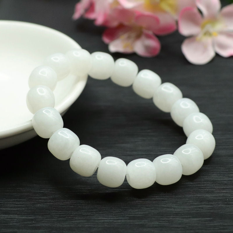 White Hetian Jade Vintage-Style Bead Bracelet