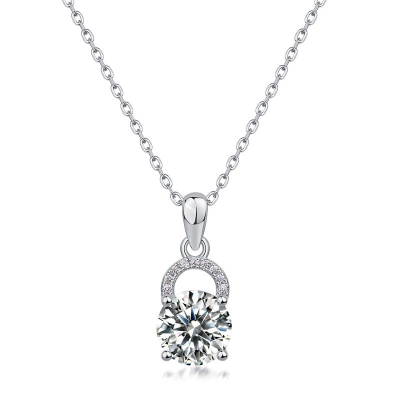 S925 Sterling Silver Moissanite Round Pendant Necklace