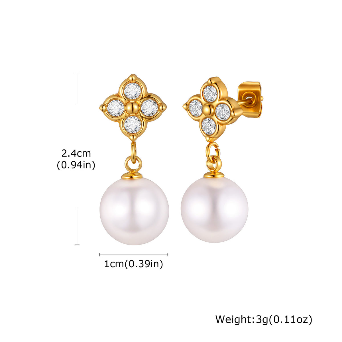 Stainless Steel Four-Leaf Clover Pearl Earrings Women's Necklace