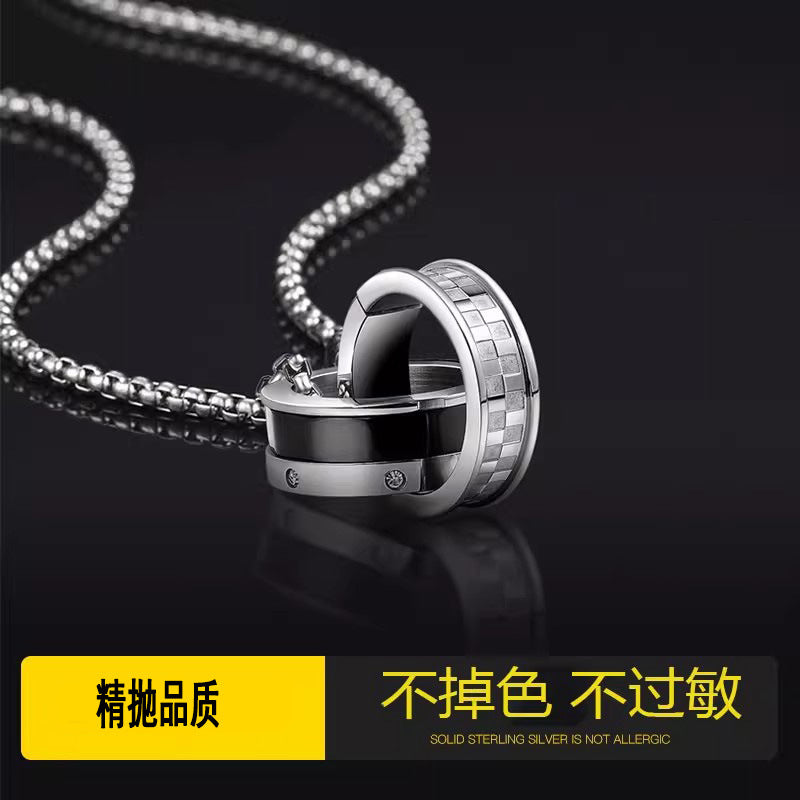 Planderful Jewelry Everyday Genie Steel Necklace For Men And Women Double Ring Pendant