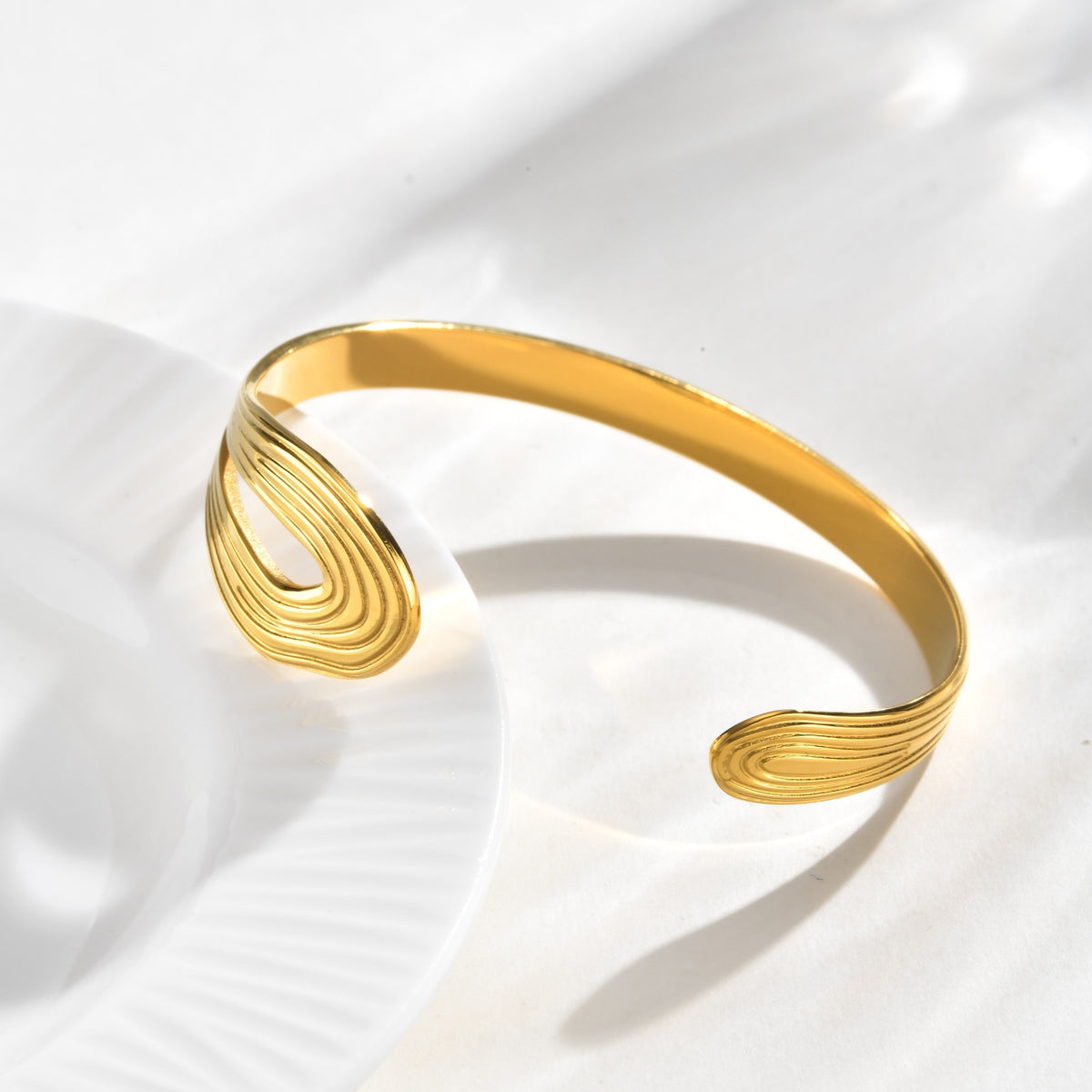 Textured Adjustable Stainless Steel Bracelet for Women