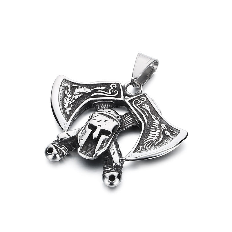Mythology Series Pendant, Retro Double-Sided God Axe Mask Devil'S Eye Snake Woman Titanium Necklace
