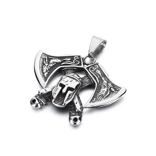 Mythology Series Pendant, Retro Double-Sided God Axe Mask Devil'S Eye Snake Woman Titanium Necklace