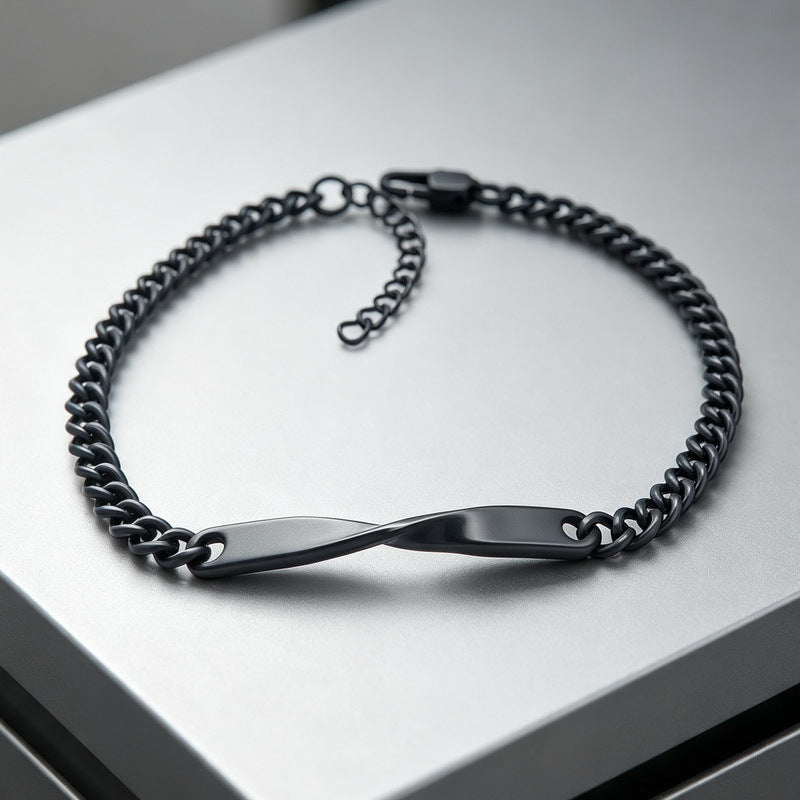 Mobius Twist Nameplate Layered Cuban Chain Titanium Steel Bracelet Stainless Steel
