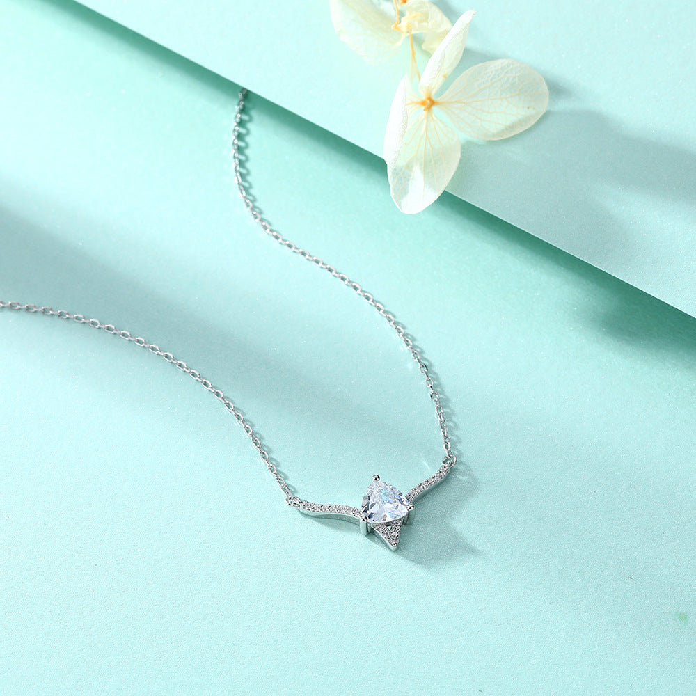 Planderful S925 Sterling Silver Zircon V Shaped Necklace For Women Elegant Light Luxury Collarbone Chain