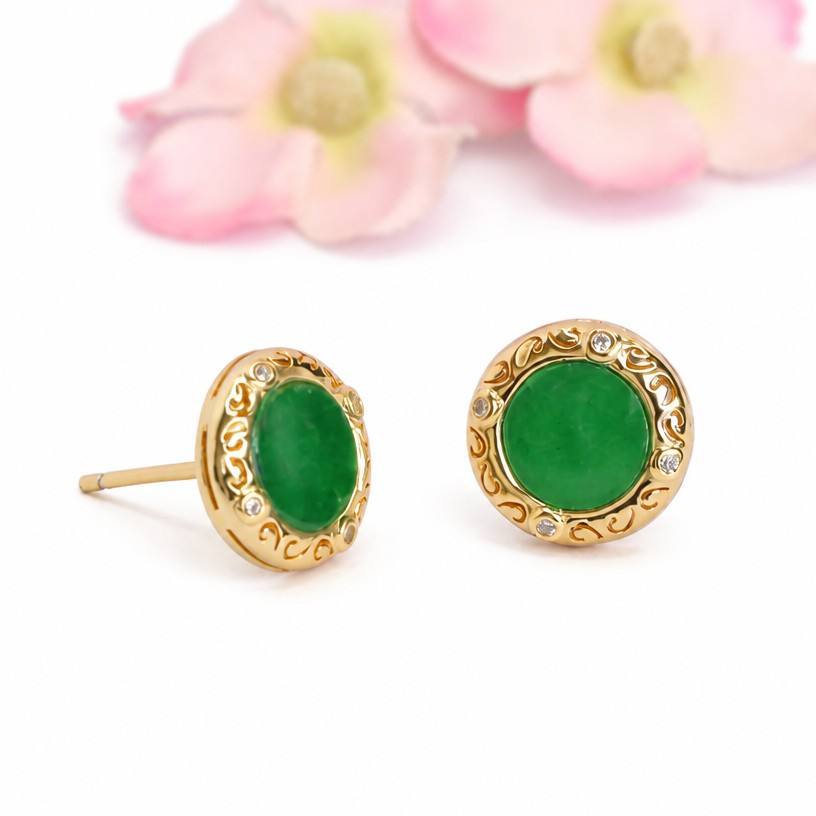 Green Jadeite 925 Silver Stud Earrings