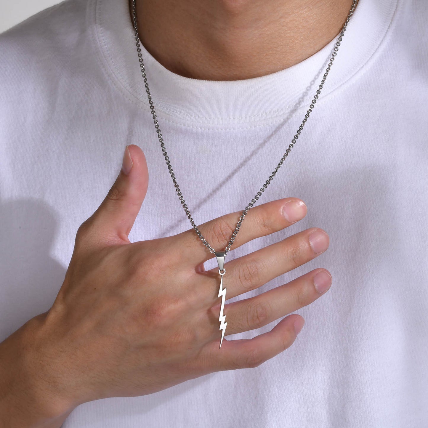 Geometric Simple Personality Stainless Steel Black Lightning Pendant Necklace Men's Accessories