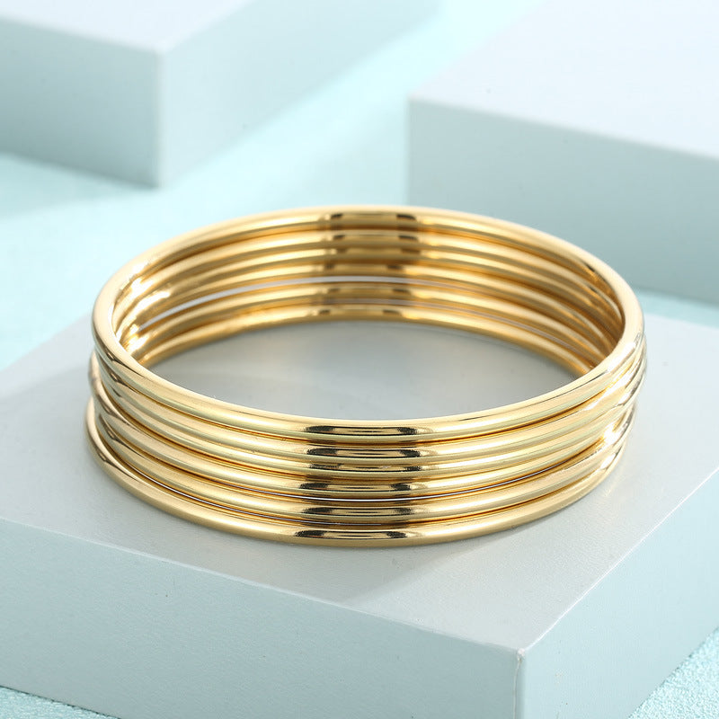 Planderful Everyday Genie Personalized 18K Gold Plated 3mm Round Multi Layer Steel Bracelet For Men And Women