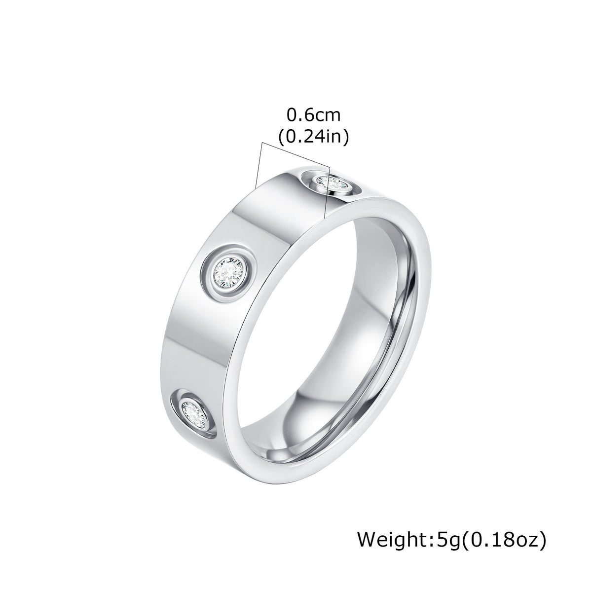 Hot-Selling Stainless Steel All-Light Inlaid With Six Zircon Wide 6mm Ring For Men &