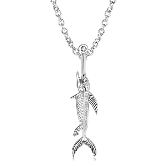 Swordfish Bone Pendant Silver Necklace