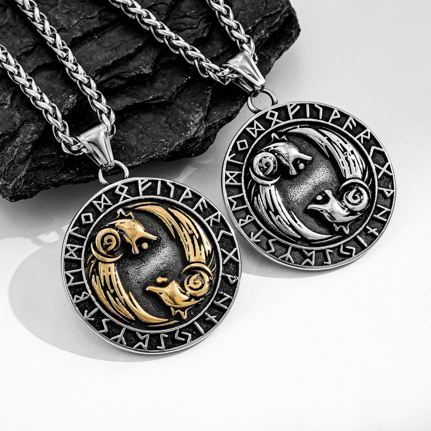 Viking Double Wolf Head Pendant Durable Titanium Steel Necklace For Men Planderful Everyday Genie