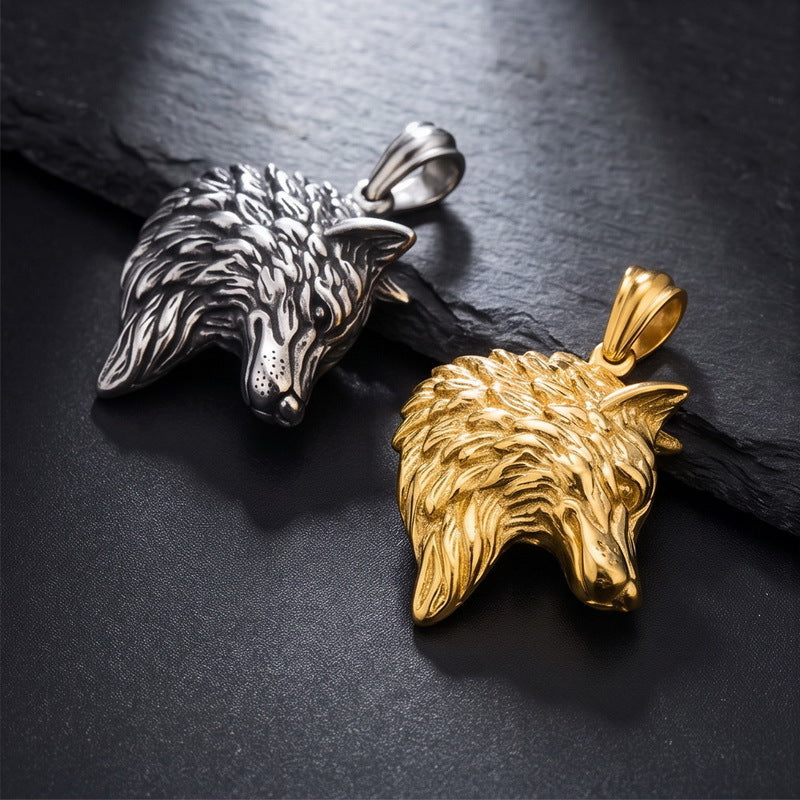 Retro And Old Animal Pendants, Punk Style Wolf Head Stainless Steel Men's Pendant Necklace