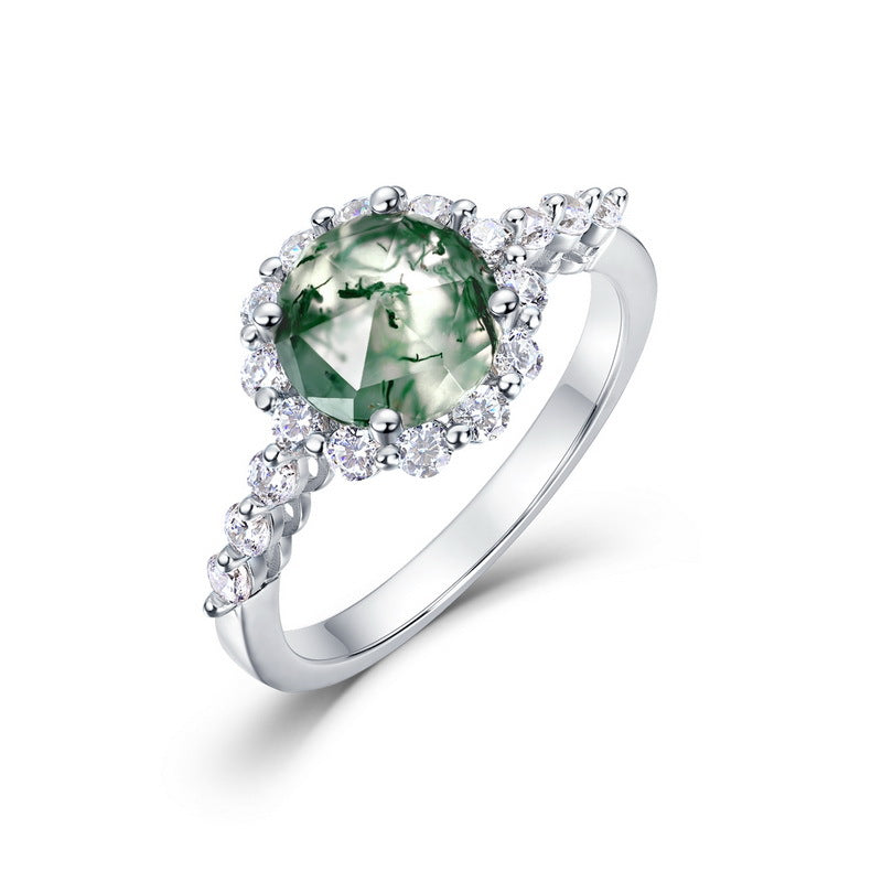 S925 Sterling Silver Moss Agate Signature Ring