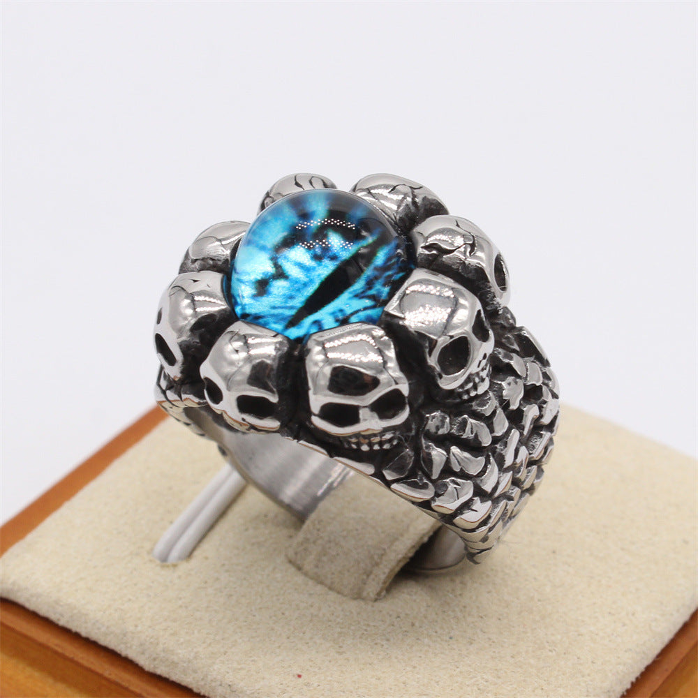Colored-Eye Skull Titanium Steel Ring