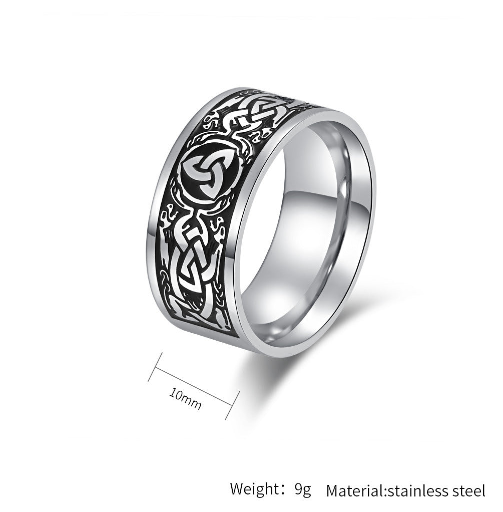 Planderful Celtic Eternal Knot Titanium Steel Ring For Men Durable Triangular Knot Ethnic Style Jewelry