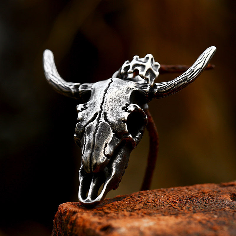 Stainless Steel Cow Skull Pendant – Necklace With
