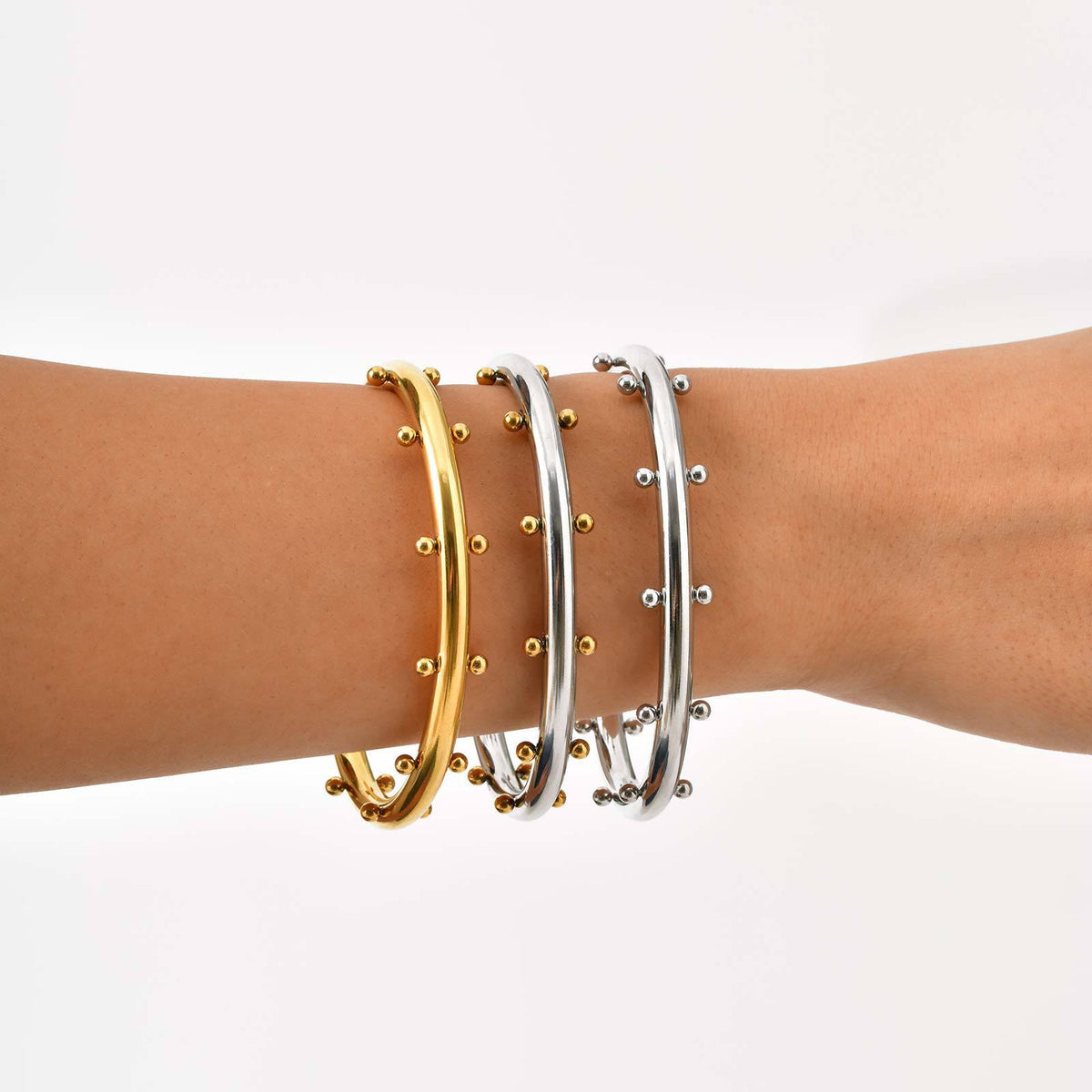 Stainless Steel Geometric Steel Ball Opening Bracelet Steel Ball Ring Cool Geometric