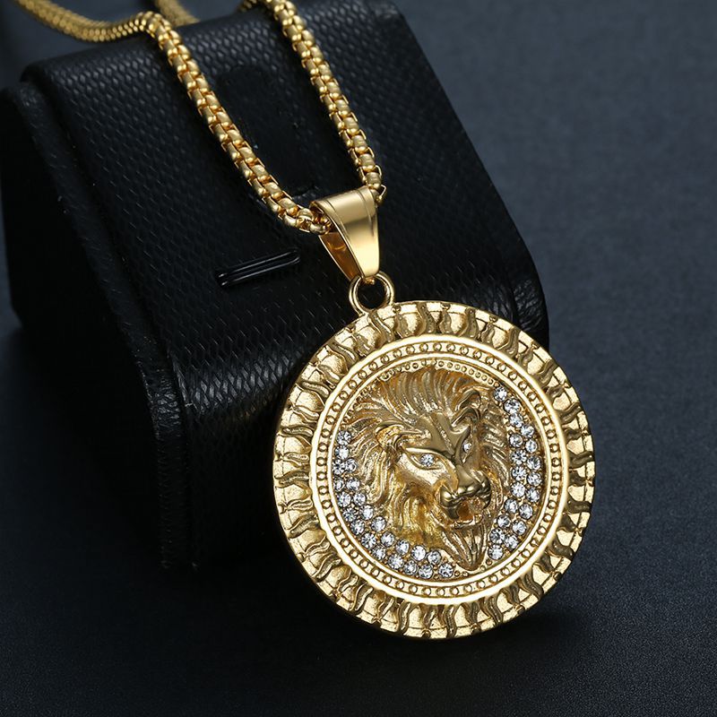Gold-Plated Stainless Steel Necklace - Statement Lion Head
