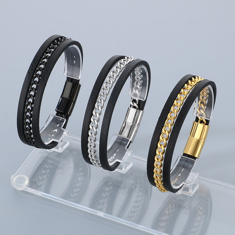 Planderful Mens Microfiber Leather Bracelet Magnetic Buckle