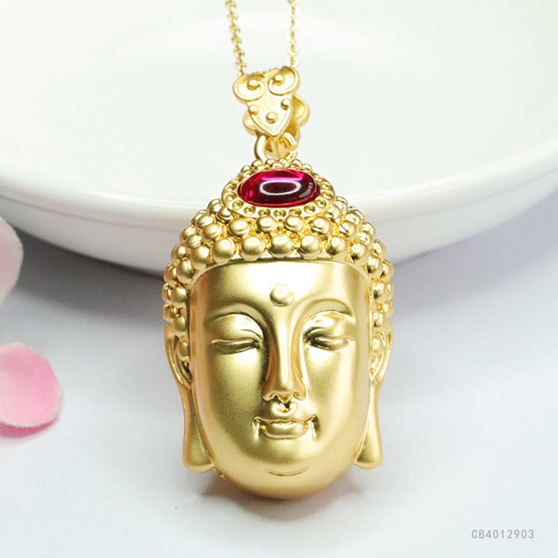 Lab-Grown Ruby Guanyin Pendant — No Chain