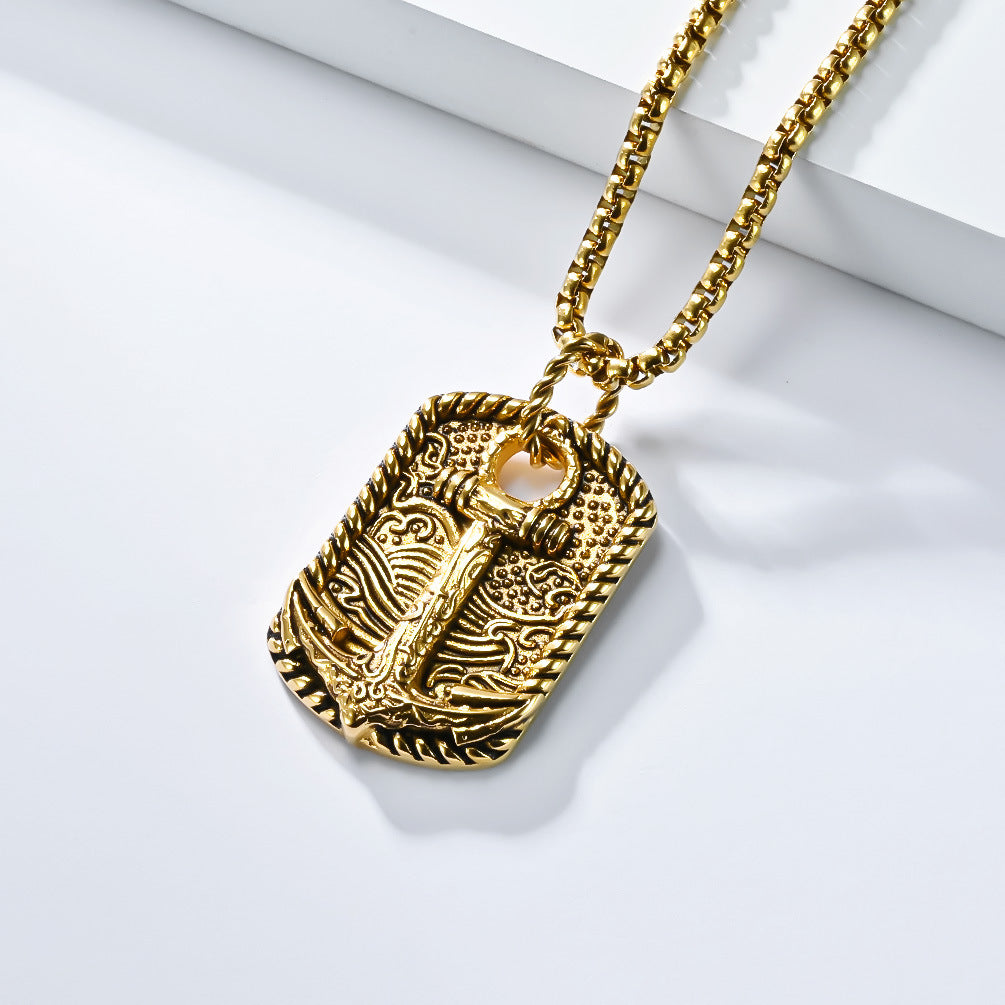 Planderful Titanium Steel Anchor Necklace for Men Retro Wave Design Durable Pendant