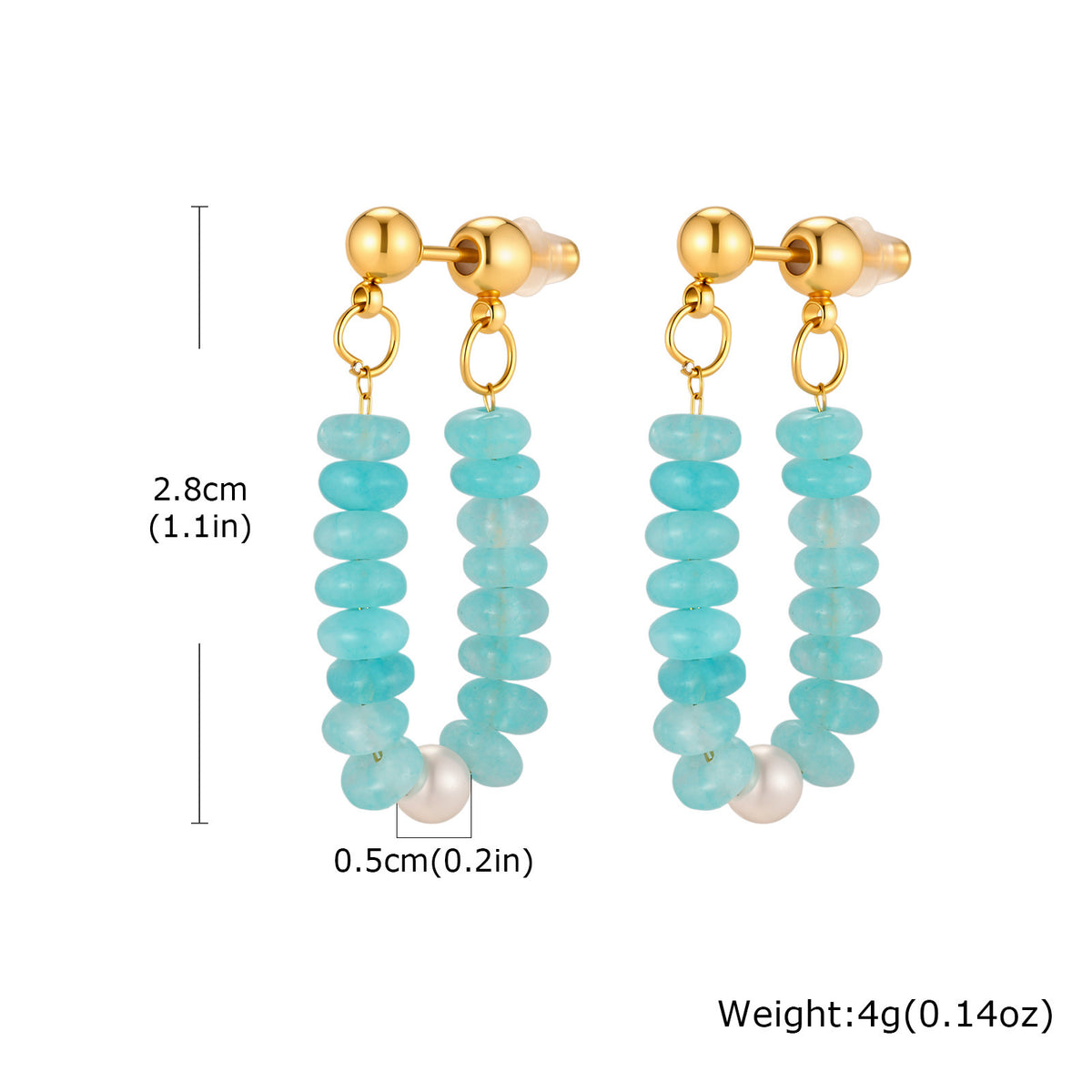 Aqua Stone Bead & Pearl Loop Drop Earrings