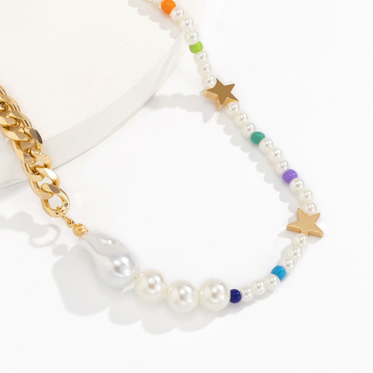 Planderful Vienna Verve Imitation Pearl Collarbone Necklace For Women Beaded Star Marine Style Statement Jewelry