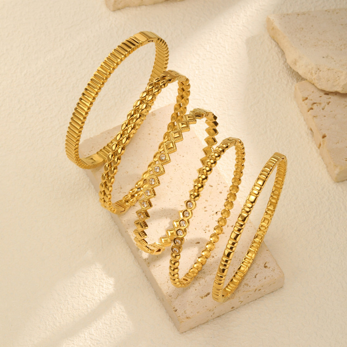 Zircon Geometric Gold-Plated Stainless Steel Bracelet for Women