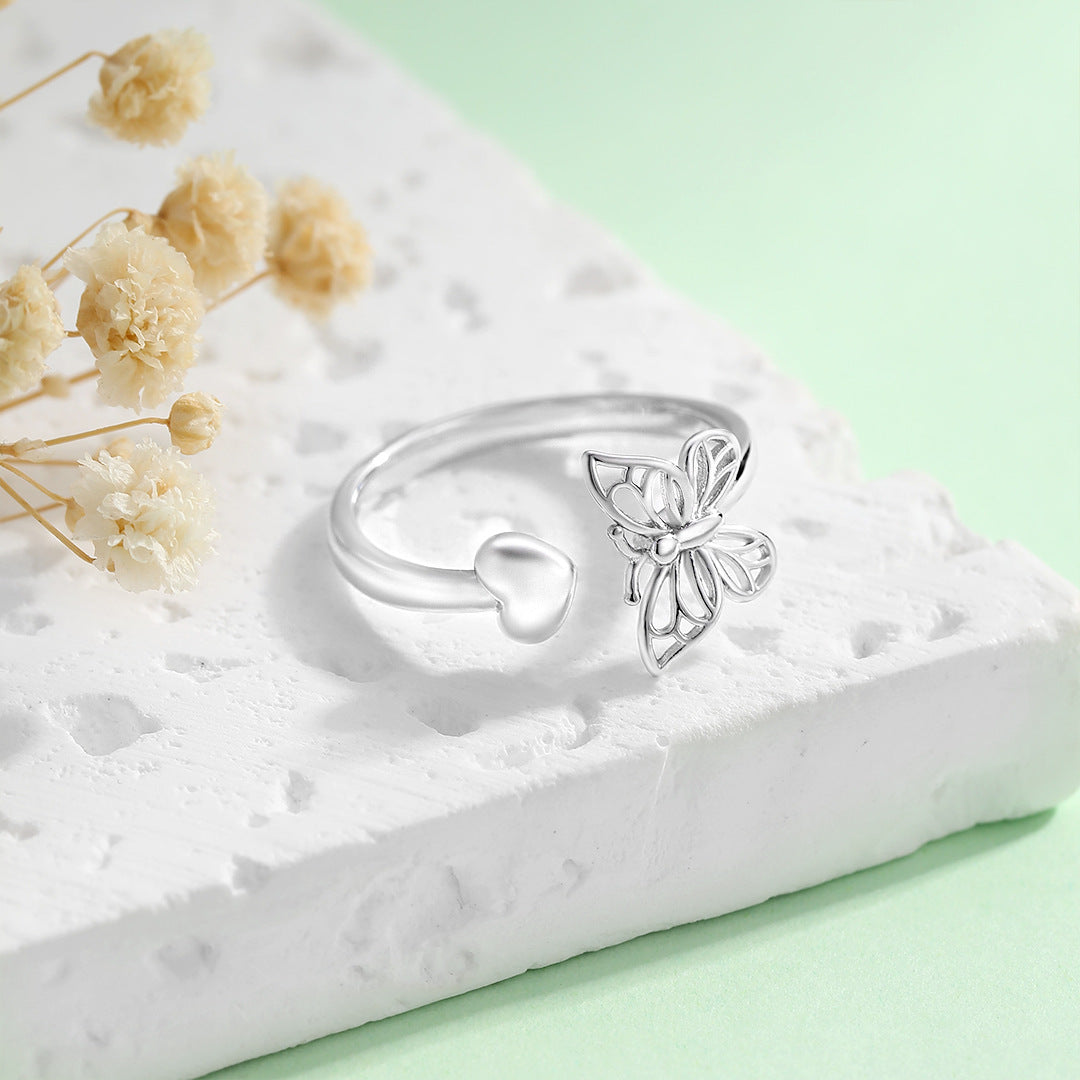 Planderful S925 Sterling Silver Butterfly Ring For Women Adjustable Delicate Fresh Luxury Jewelry Gift For Her