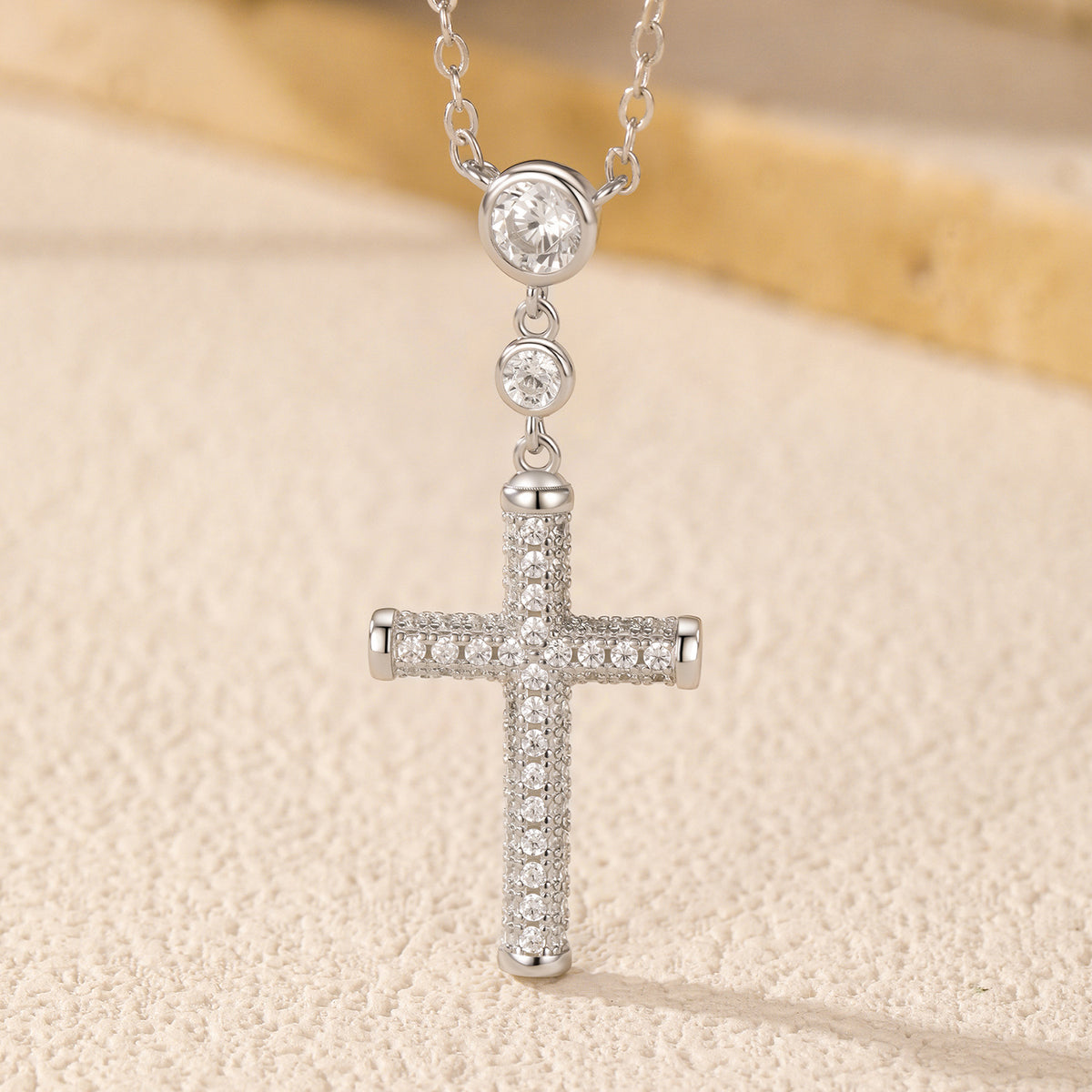 925 Sterling Silver Cross Zircon Necklace