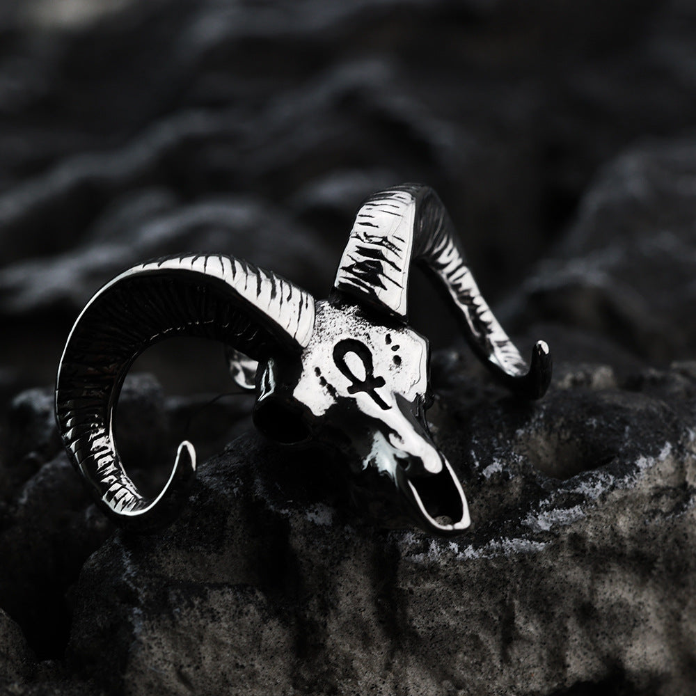 Nordic Retro Stainless Steel Men's Pendant Sheep Head Anka Cross