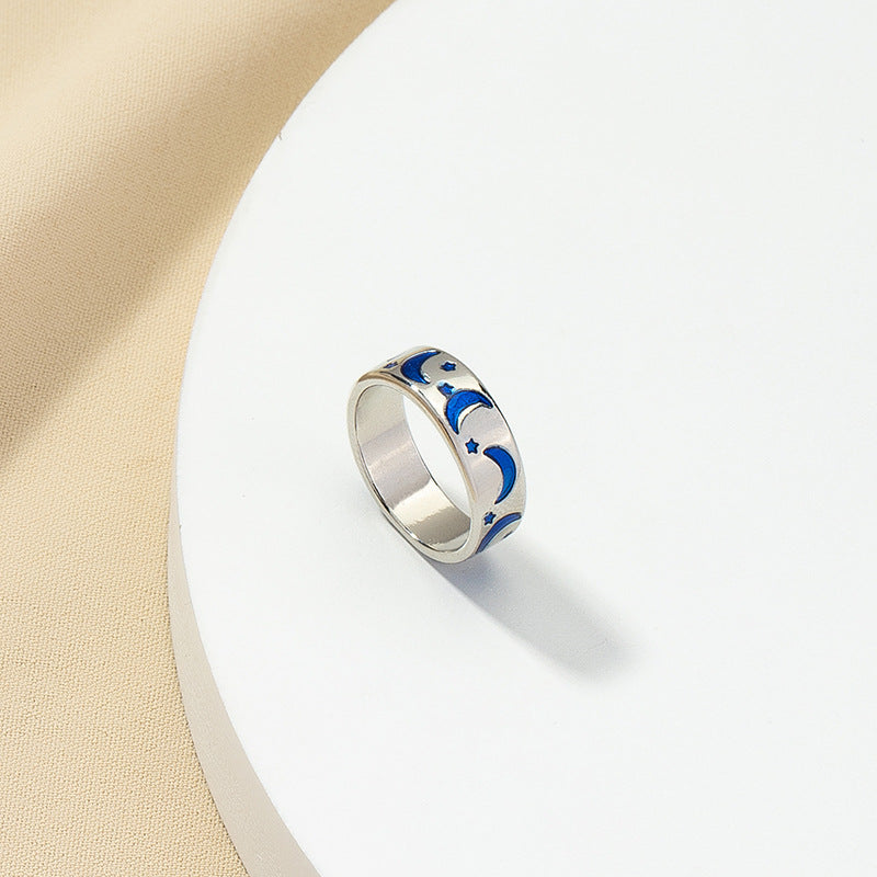 Blue Moon Dripping Oil Ring - Unique Female Design, Trendy and Fashionable