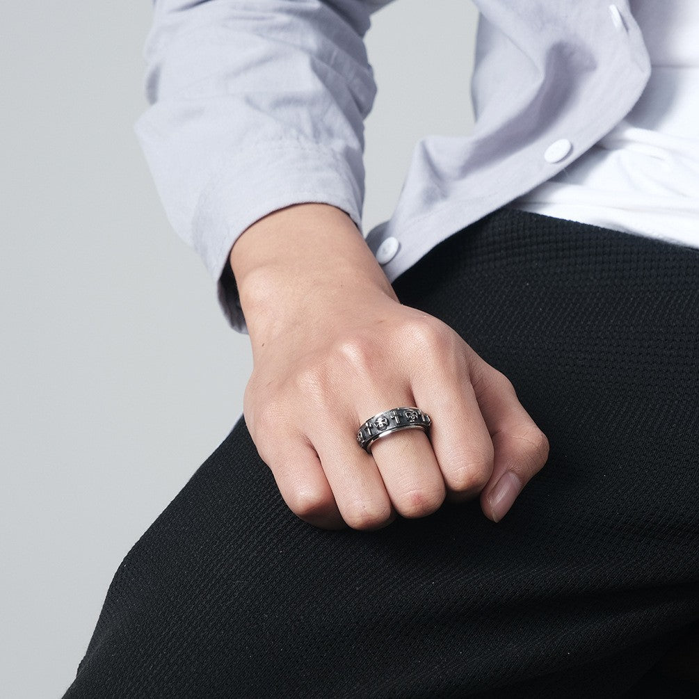 Planderful Punk Skull Cross Ring Rotatable Decompression Jewelry For Edgy Fashion Lovers