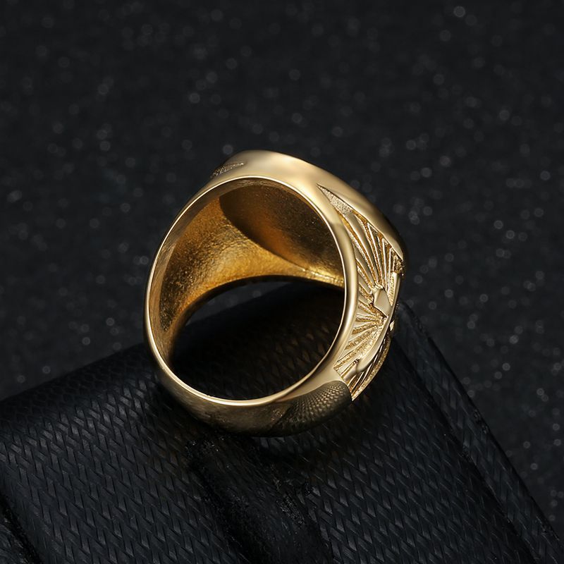 Planderful Everyday Genie Hip Hop Ring For Men Gold Plated Stainless Steel Jesus Cross Bold Jewelry