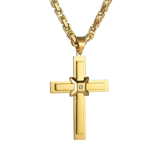 Mens 3D Cross Necklace Stainless Steel Zircon Inlay European American Fashion Retro Style By Planderful Everyday Genie