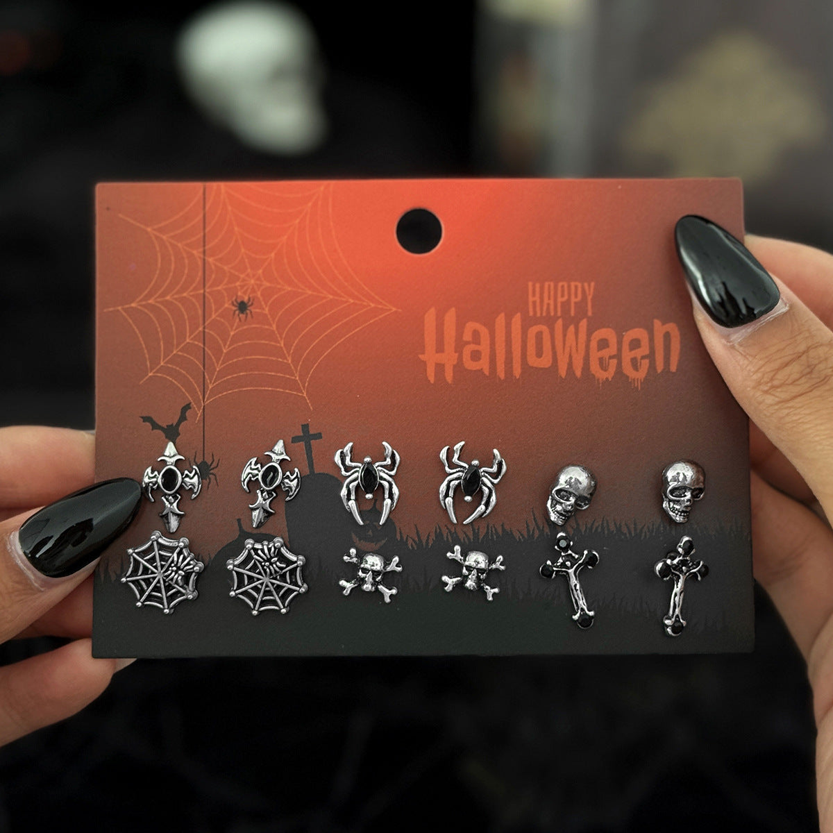 Planderful Gothic Halloween Earrings Set Spider Web Bat Blood Cross With Roses For Women Vienna Verve