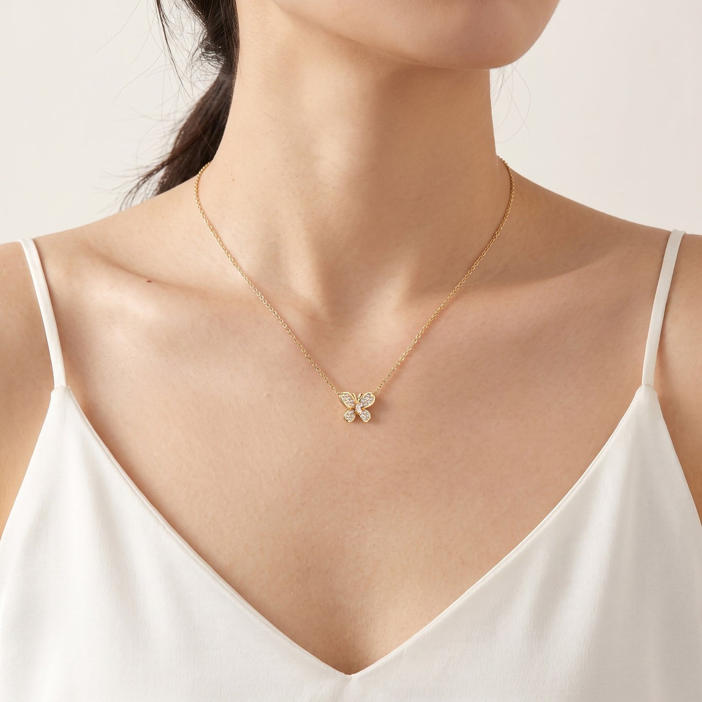 Necklace Women's Zircon Butterfly Stud Earrings Necklace Two-Piece Set – Copper Gift Set