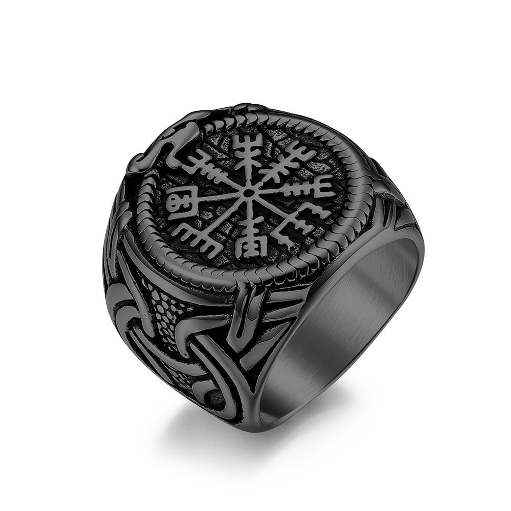 Nordic Viking Rune Titanium Steel Ring for Men Jewelry