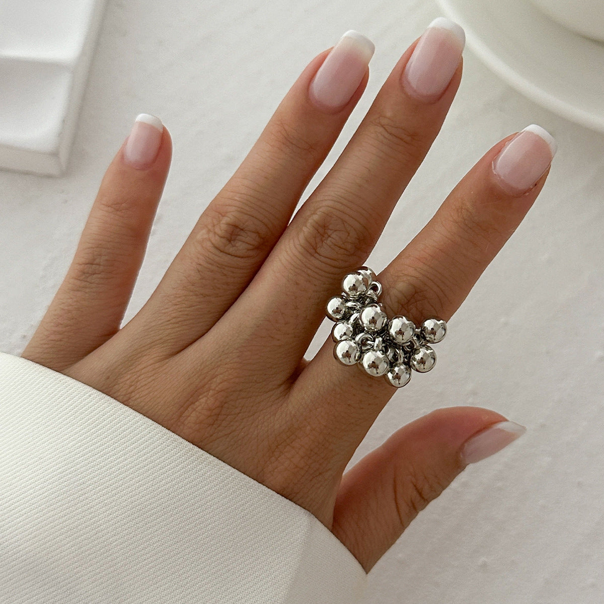 Planderful Collection Vienna Verve Statement Flower Ring Three Dimensional Beaded Metal Jewelry For Trendsetting Women